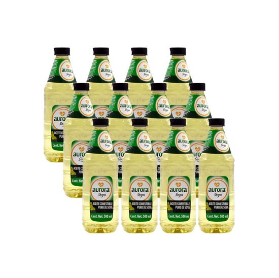 Imagen de Aceite comestible puro de soya Aurora Soya caja con 12 pzas de 500ml c/u (6L)