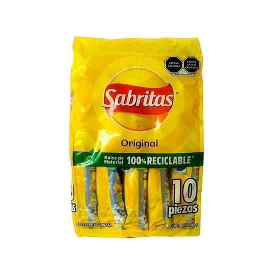 Imagen de Papas fritas con sal Sabritas Original bolsa con 10 pzas de 40g c/u (400g)