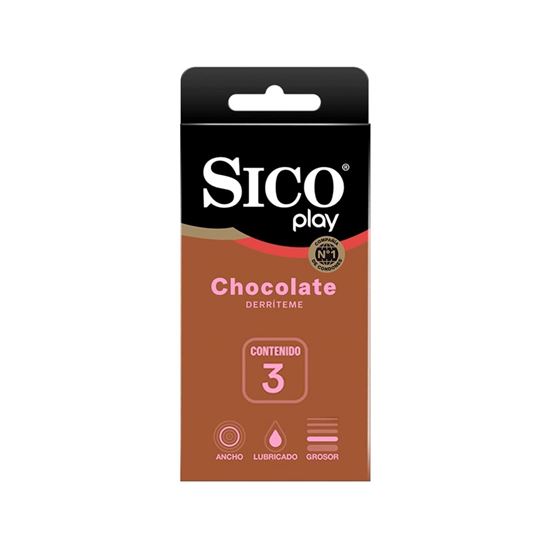 Imagen de Condones de látex lubricados sabor chocolate Sico Play Derríteme 3 pzas