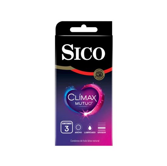 Imagen de Condones de látex lubricados retardantes texturizados Sico Clímax Mutuo 3 pzas