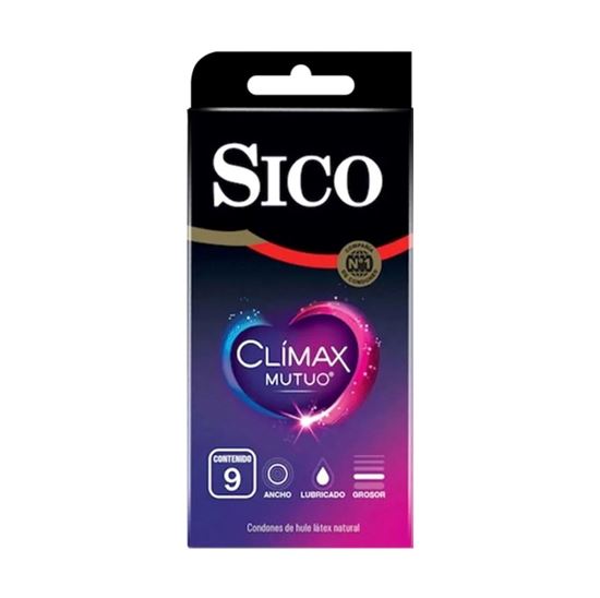 Imagen de Condones de látex lubricados retardantes texturizados Sico Clímax Mutuo 9 pzas