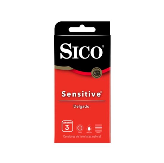 Imagen de Condones de látex lubricados delgados Sico Sensitive 3 pzas