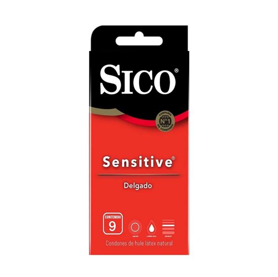 Imagen de Condones de látex lubricados delgados Sico Sensitive 9 pzas