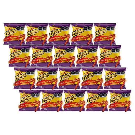 Imagen de Botana de maíz sabor queso con chile y limón Sabritas Cheetos Xtra Flamin' Hot bolsa con 20 pzas de 18g (360g)