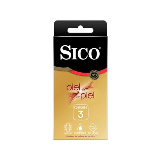Imagen de Condones de poliisopreno sin látex lubricados Sico Piel con Piel 3 pzas