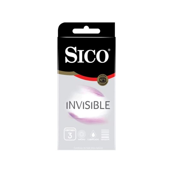 Imagen de Condones de látex lubricados delgados Sico Invisible 3 pzas