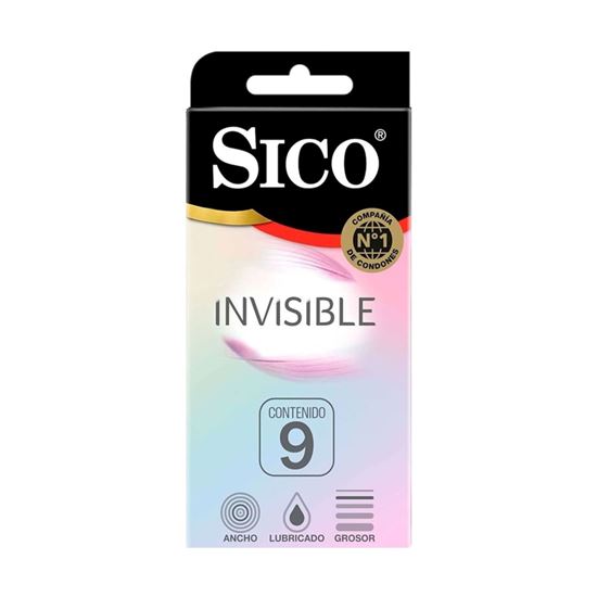 Imagen de Condones de látex lubricados delgados Sico Invisible 9 pzas
