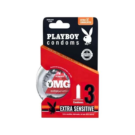 Imagen de Condones de látex lubricados más delgados Playboy Condoms Extra Sensitive 3 pzas