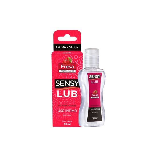 Imagen de Gel lubricante aroma y sabor fresa para masaje y uso íntimo Sensy Lub 60ml