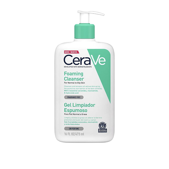 Imagen de Gel limpiador espumoso facial y corporal con niacinamida y ácido hialurónico sin perfume para piel normal a grasa CeraVe Foaming Cleanser 473ml