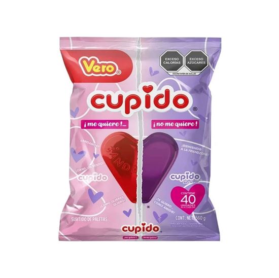 Imagen de Surtido de paletas de caramelo macizo Vero Cupido Mix ¡Me quiere! ¡No me quiere! 40 pzas (560g)