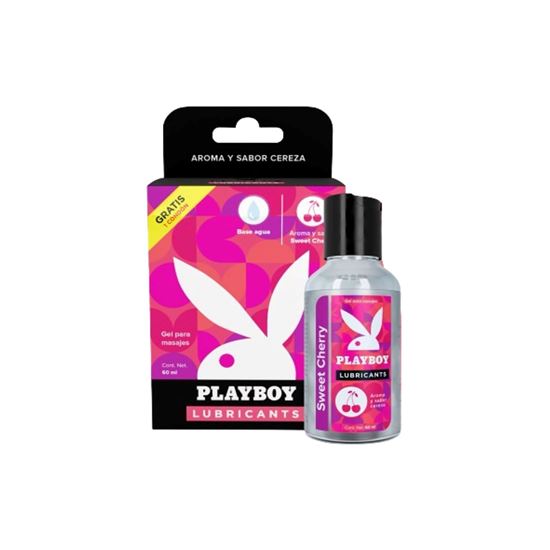 Imagen de Gel lubricante sabor cereza para masaje y uso íntimo Playboy Lubricants Sweet Cherry 60ml (1 condón gratis)