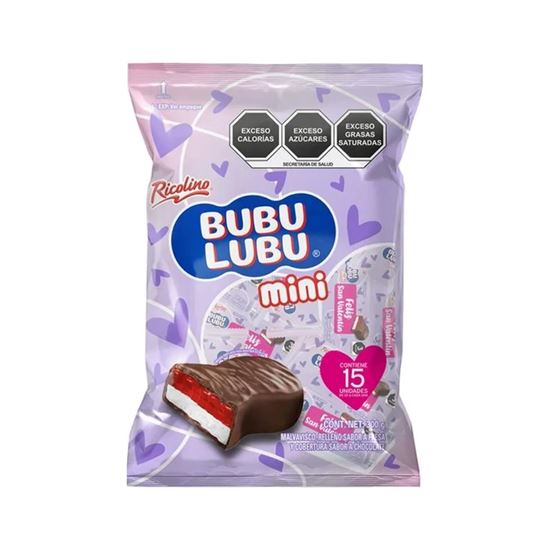 Imagen de Malvavisco relleno sabor fresa cubierto con chocolate Ricolino Bubulubu Mini San Valentín 15 pzas de 20g c/u (300g)