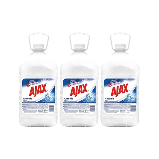 Imagen de Limpiador líquido desinfectante multiusos Ajax Amonia caja con 3 pzas de 5L c/u