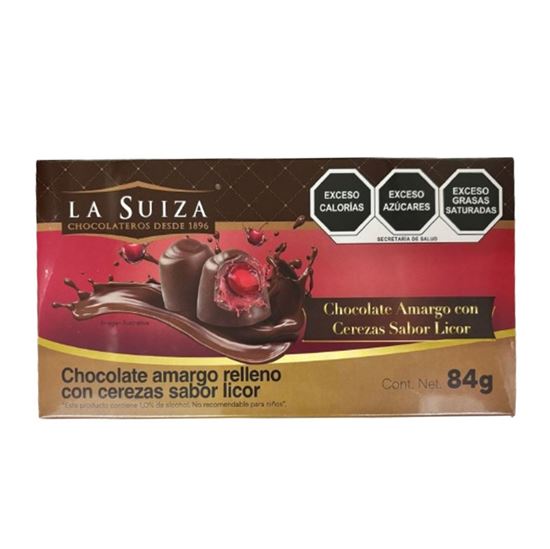 Imagen de Chocolate amargo con relleno de cereza al licor La Suiza 84g