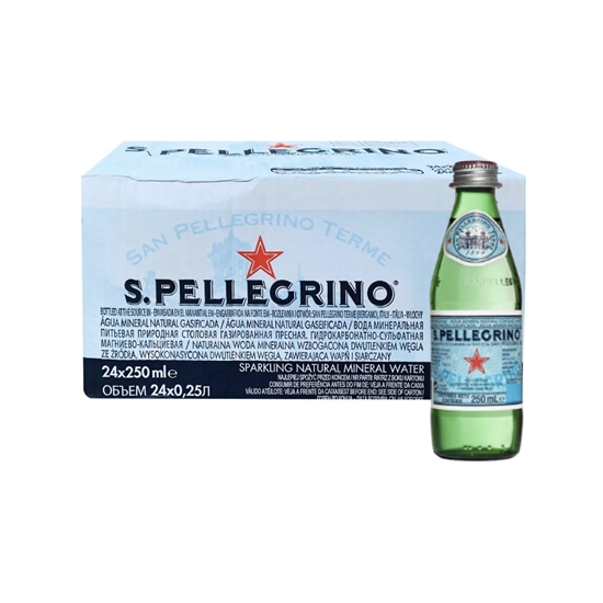Imagen de Agua mineral gasificada S.Pellegrino botella de vidrio caja con 24 pzas de 250ml c/u
