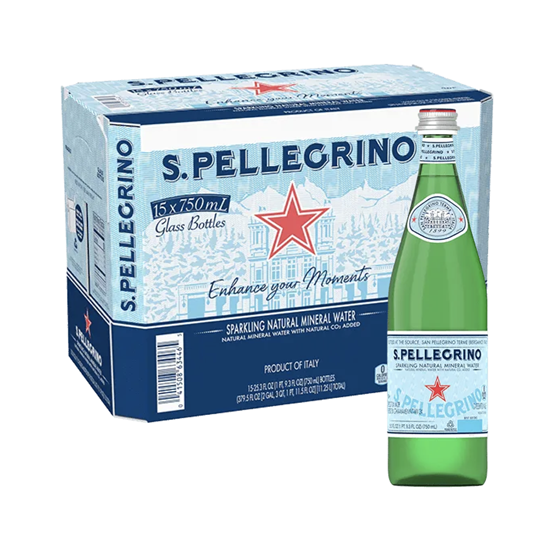 Imagen de Agua mineral gasificada S.Pellegrino botella de vidrio caja con 15 pzas de 750ml c/u