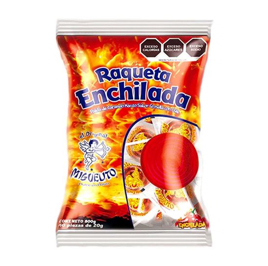 Imagen de Paleta de caramelo sabor grosella enchilada Raqueta Miguelito 40 pzas