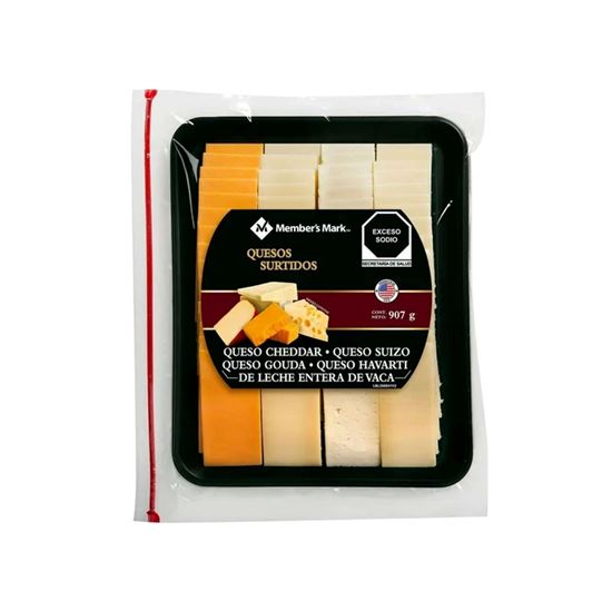 Imagen de Charola de quesos rebanados surtidos (cheddar, suizo, gouda y havarti) Member's Mark 907g