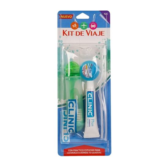 Imagen de Kit dental de viaje (cepillo con estuche, pasta e hilo dental) Clinic