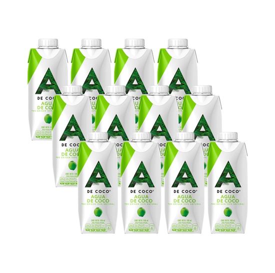 Imagen de Agua A de Coco 100% natural caja con 12 piezas de 330ml c/u
