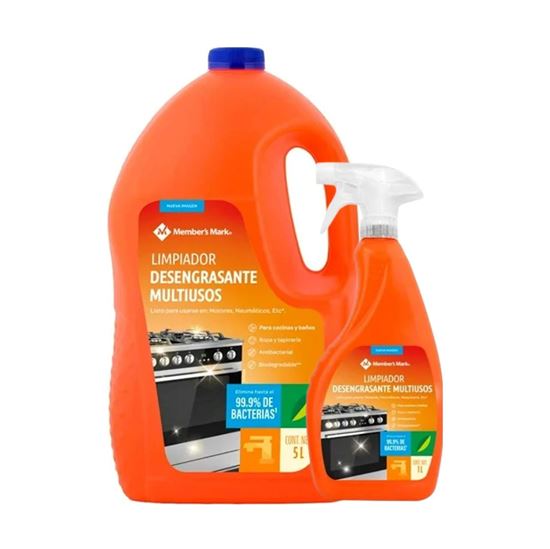 Imagen de Limpiador líquido desengrasante multiusos antibacterial biodegradable Member's Mark 5L + atomizador de 1L