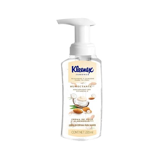 Imagen de Jabón humectante en espuma para manos con crema de coco y almendras Kleenex 220ml
