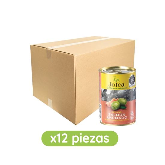 Imagen de Aceituna manzanilla fina rellena de salmón ahumado Jolca caja con 12 pzas de 300g c/u
