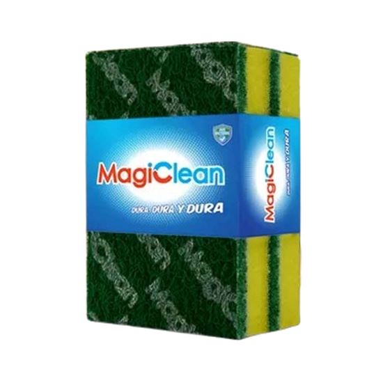Imagen de Fibra verde con esponja amarilla para limpieza profunda de cocina MagiClean (12x8cm)