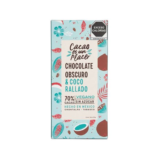 Imagen de Chocolate obscuro & coco rallado 70% cacao vegano sin azúcar Cacao es un Placer 80g