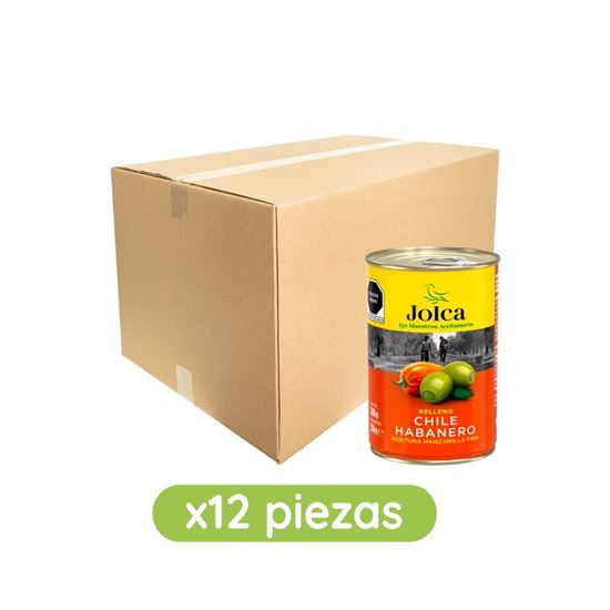 Imagen de Aceituna manzanilla fina rellena de chile habanero Jolca caja con 12 pzas de 300g c/u