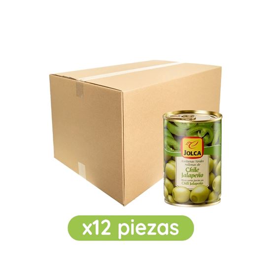 Imagen de Aceituna manzanilla fina rellena de jalapeño Jolca caja con 12 pzas de 300g c/u