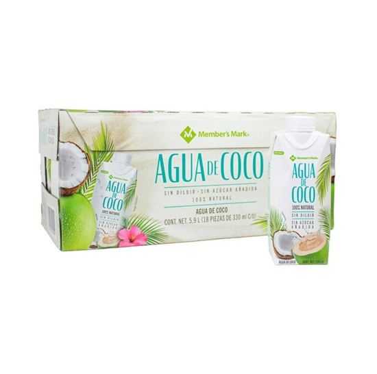 Imagen de Agua de coco 100% natural Member's Mark caja con 18 pzas de 330ml c/u