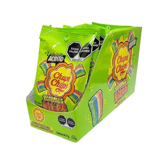 Imagen de Caramelos masticables acidulados sabores frutales Chupa Chups Xtremes Bites 9 pzas de 57g c/u (513g)