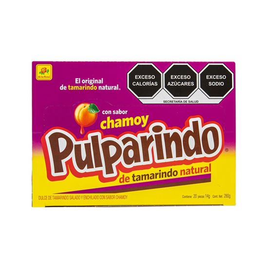 Imagen de Dulce de tamarindo De la Rosa Pulparindo sabor chamoy 20 pzas de 14g c/u (280g)