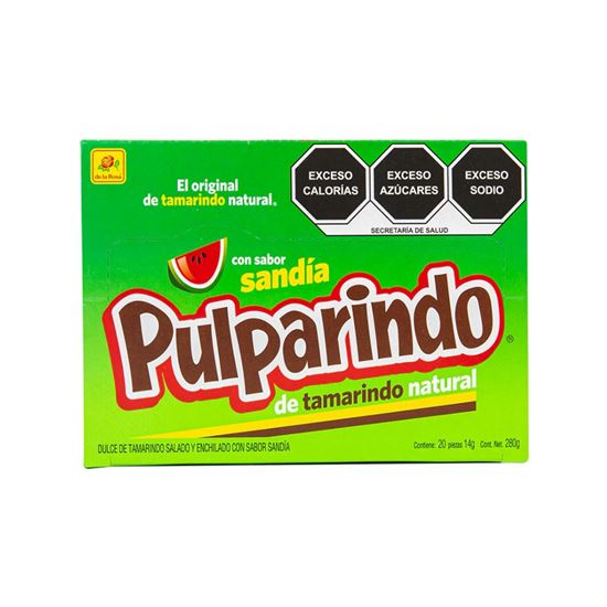Imagen de Dulce de tamarindo De la Rosa Pulparindo sabor sandía 20 pzas de 14g c/u (280g)
