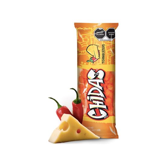 Imagen de Botanas de maíz sabor queso cheddar, chile y limón Gonac Botanonas Chidas Torniquesos 65g