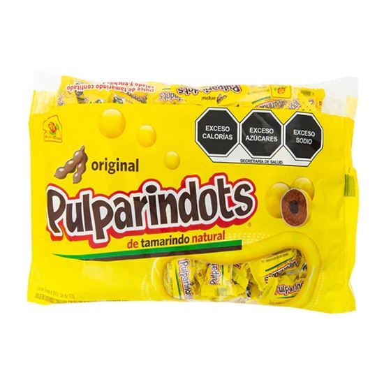 Imagen de Bolitas de dulce de tamarindo confitado De la Rosa Pulparindots Original bolsa con 70 pzas de 6g c/u (420g)