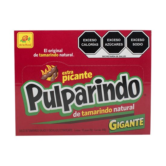 Imagen de Dulce de tamarindo De la Rosa Pulparindo Gigante Extra Picante 16 pzas de 28g c/u (448g)