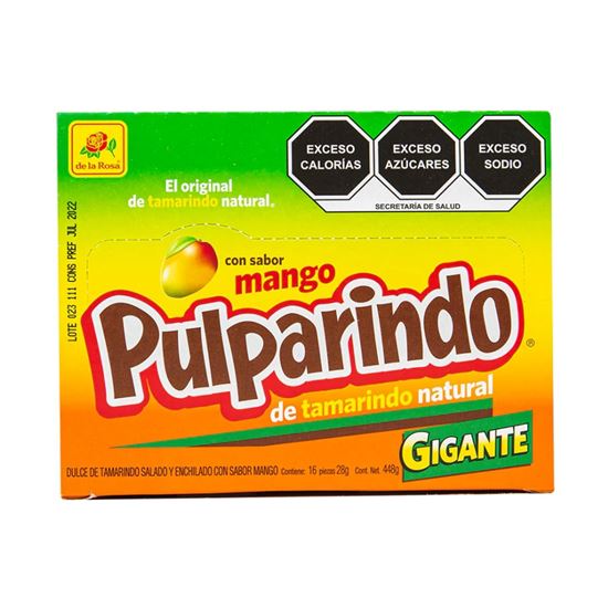 Imagen de Dulce de tamarindo De la Rosa Pulparindo Gigante sabor mango 16 pzas de 28g c/u (448g)