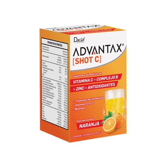 Imagen de Suplemento alimenticio vitamina C + complejo B + Zinc + Antioxidantes Daclaf Advantax Shot C caja con 10 sobres de 8.8g c/u
