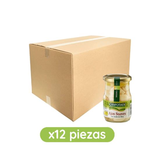 Imagen de Ajo suave con aceite de oliva CampoAmor frasco caja con 12 pzas de 200g c/u