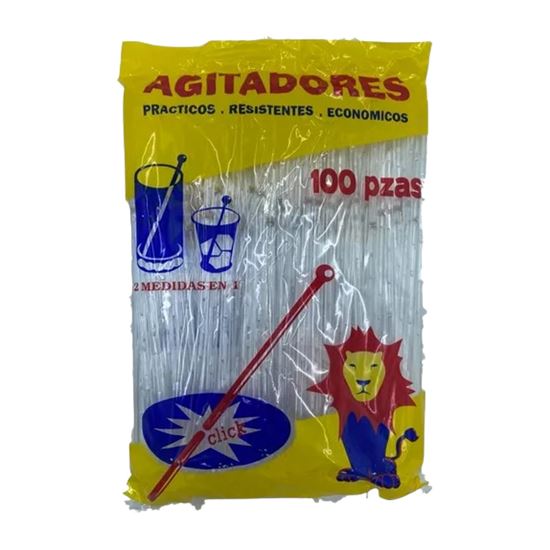 Imagen de Agitador de plástico transparente para bebidas 2 medidas en 1 Leomar Importes 100 pzas