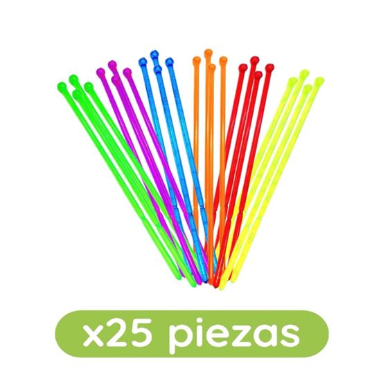Imagen de Agitador de plástico traslúcido de colores para bebidas 25 pzas