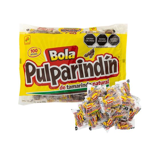 Imagen de Dulce de tamarindo salado y enchilado De la Rosa Bola Pulparindín 100 pzas de 5.5g c/u (550g)