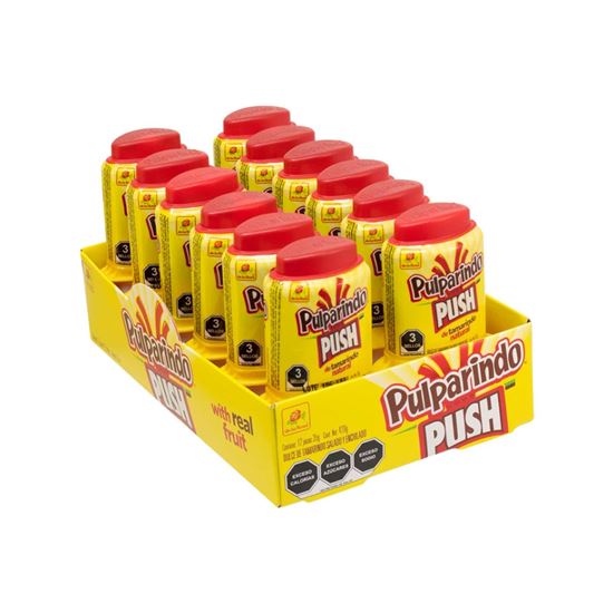 Imagen de Dulce pulpa de tamarindo enchilado De la Rosa Pulparindo Push 12 pzas de 35g c/u (420g)