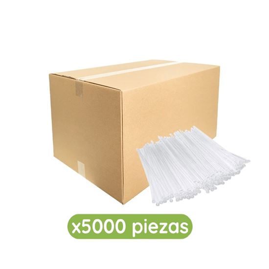 Imagen de Agitador de plástico transparente para bebidas caja con 50 paquetes de 100 pzas c/u (5,000 pzas)