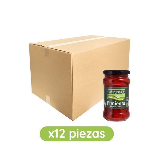 Imagen de Pimiento piquillo entero CampoAmor frasco caja con 12 pzas de 290g c/u