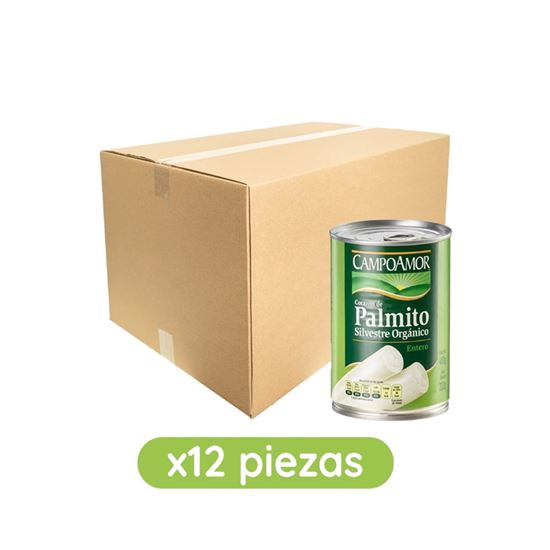 Imagen de Corazón de palmito silvestre orgánico entero CampoAmor en lata caja con 12 pzas de 400g c/u