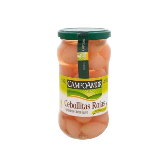 Imagen de Cebollitas rojas agridulces sabor suave al vinagre de vino CampoAmor frasco 345g